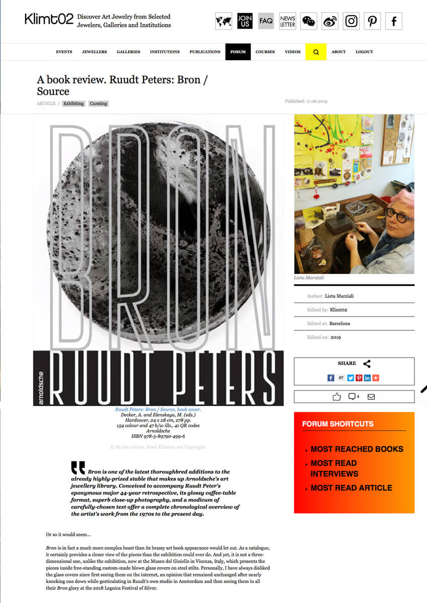RUUDT PETERS: BRON/SOURCE. A book review - in Klimt02 (June 2019)