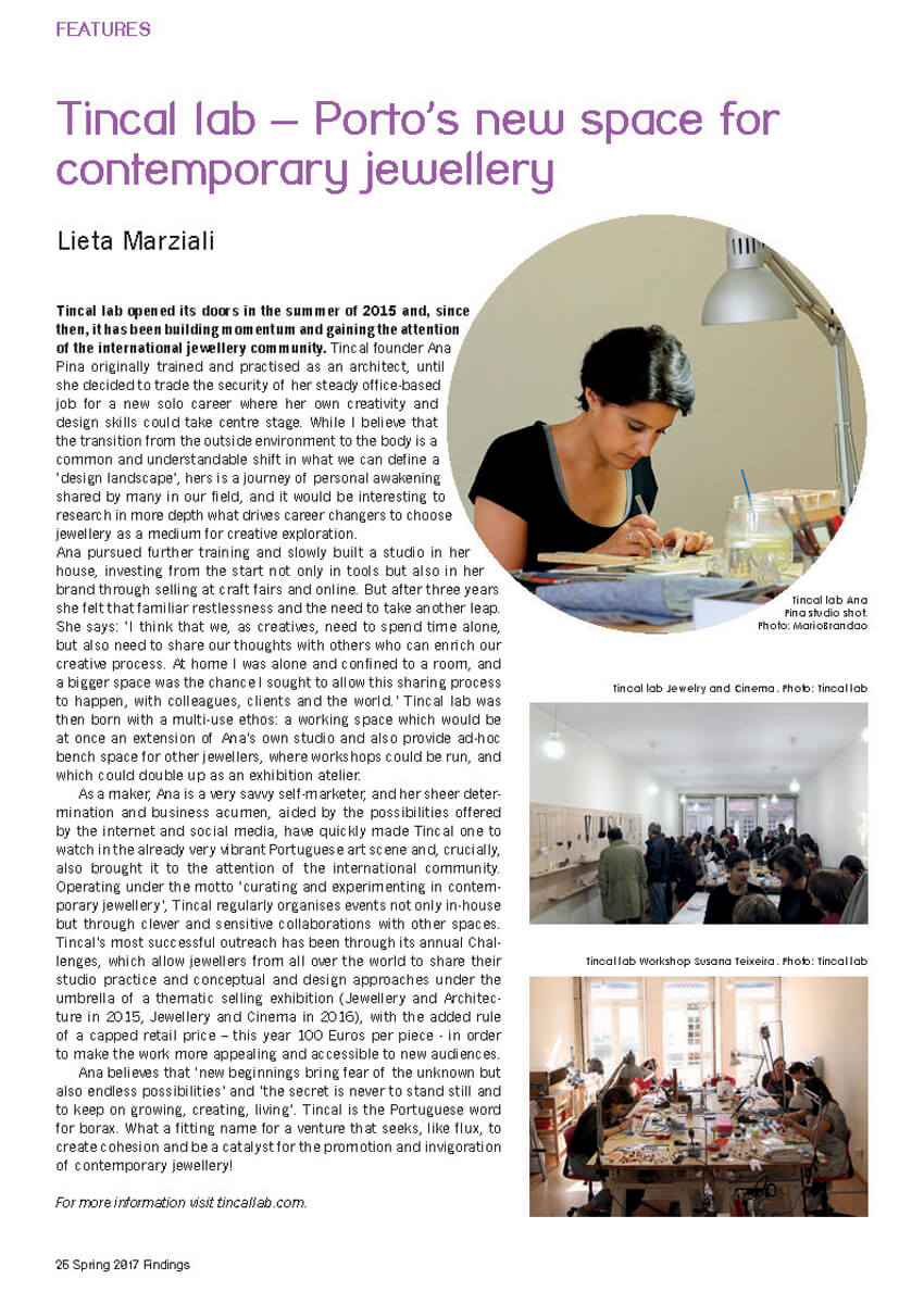 TINCAL LAB: PORTO'S NEW SPACE FOR CONTEMPORARY JEWELLERY - in Findings 64, Spring 2017